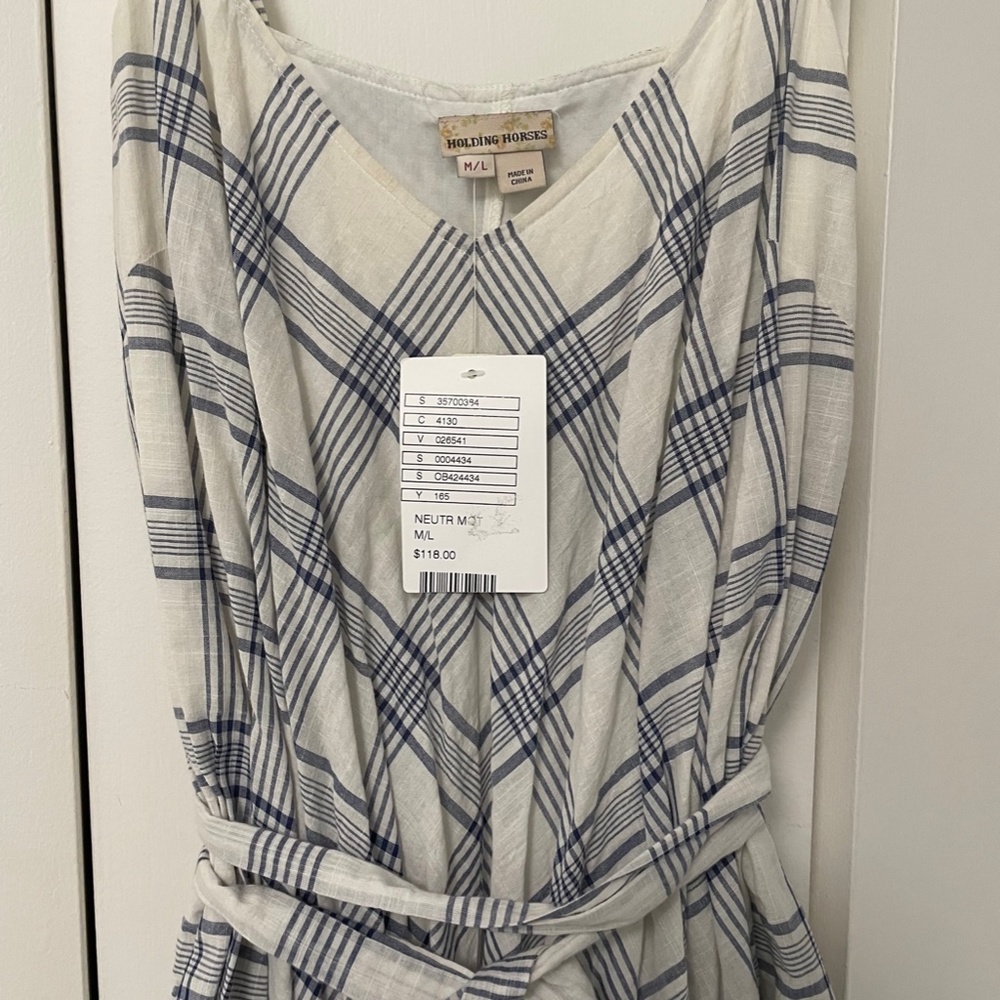 Anthropologie Holding Horses Blue White Plaid Handkerchief Sundress. - Picture 5 of 7